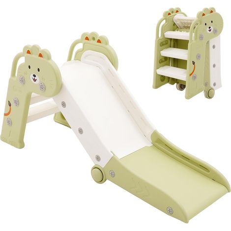 1-3 Year Old Kids Slide Foldable Outdoor Indoor Garden Slide for Toddlers Round Corners Space Saving Green (1/5)