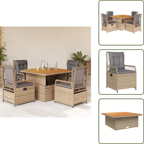 Ensemble à manger de jardin avec coussins 5pcs Beige poly rotin - Ensemble Salon De Jardin - Mobilier De Jardin - Table Extensible - Chaises Pliantes - Résine Tressée (1/5)