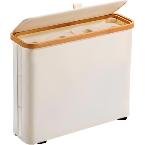 Panier de rangement pour rouleaux de papier toilette en bambou – Couvercle imperméable – Capacité 12 rouleaux standard – Assemblage rapide sans outil