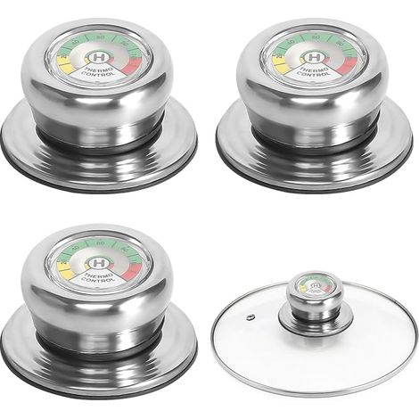 CCYKXA 3-Piece Pot Lid Knobs with Thermometer, Glass Lid Handle, Pot Lid Knobs, Pot Lid Handle, Pot Lid Knob for Pan and Pot (1/4)