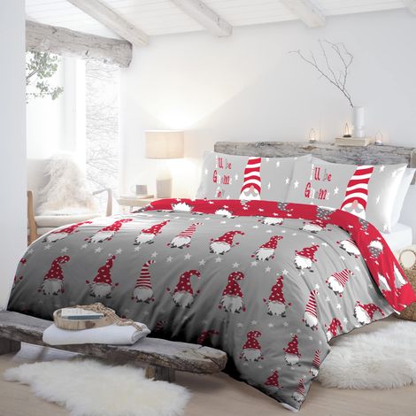 Fusion Christmas Gonks - Set copripiumino in 100% cotone spazzolato, 3 pezzi per letto matrimoniale, in argento GFCSV21PZU (1/2)