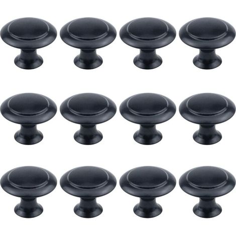 Lot de 12 boutons ronds de 2,5 cm de diamètre, matériel d'armoire noir plat avec vis de montage