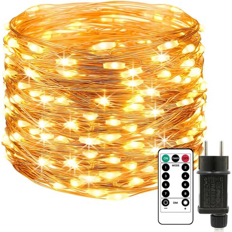 10M Copper Wire LED String Lights, 100 Warm White LED String Lights with Remote Timer, Waterproof, 8 Modes and 4 Brightness Levels, Indoor Outdoor Decoration for Christmas, Jard (1/5)