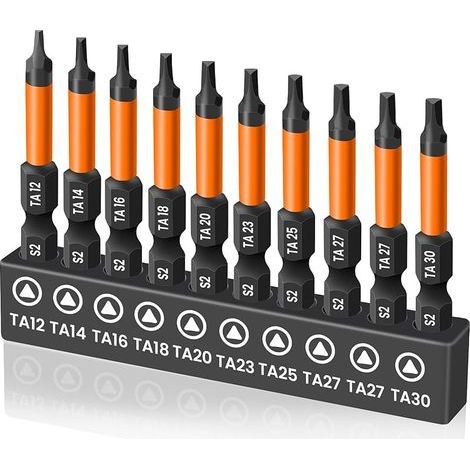 10 pièces Tournevis Triangle, Longueur 50mm Embout de Tournevis Triangulaire, Embouts de Vissage Magnétiques, Embout Triangle S2 Acier Tige hexagonale de 1/4", Tailles TA12-TA30 (1/5)