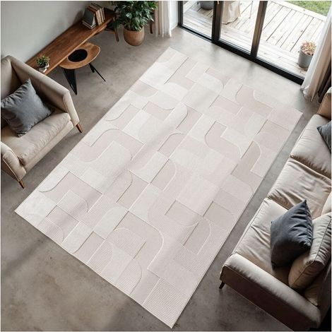 Tapis crème effet 3D graphique design Oscar Crème 240x340 (1/5)