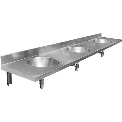 Comptoir suspendu avec trois éviers 1800x254x550 mm, acier inoxydable brossé