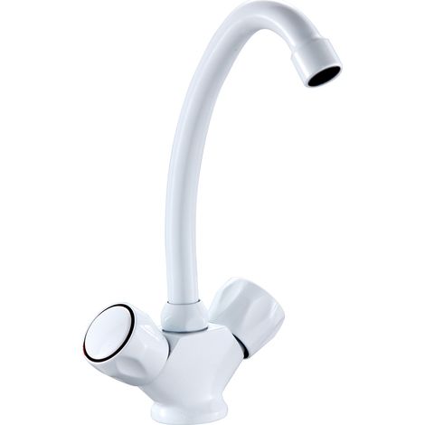 Two Handle Club Mixer Tall Basin Sink Taps White Contempory Bathroom Kitchen (1/5)