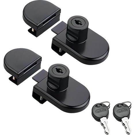 2 Pieces Glass Door Lock, Showcase Safety Lock, No Drilling Required, for 5-8MM Wine Cabinet Display Case, Black (1/5)