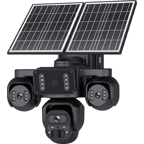 Caméra de surveillance solaire WiFi triple objectif SECTEC AOV 3 vues simultanées extérieure étanche IP66 Dôme PTZ 2 pouces, alimentation solaire + batterie lithium intégrée, enregistrement basse con (1/5)