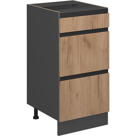 Meuble cuisine R-Line, Chêne de force doré, 40 cm J-Shape, avec tiroirs, sans plan de travail, Vicco
