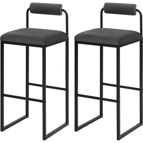 Woltu – Tabourets de bar en velours gris foncé – Hauteur d'assise 75 cm – Repose-pieds en métal – Charge maximale 120 kg – Design moderne (1/5)
