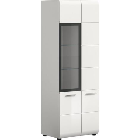 Ice Vitrinenschrank 1 Tür, 1 Glastür weiß, weiß Hochglanz.