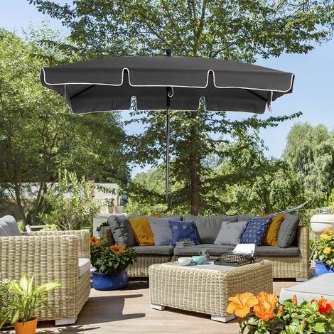 Parasol droit rectangulaire inclinable en aluminium et polyester haute densité 2 x 1,3 m gris-x (1/5)