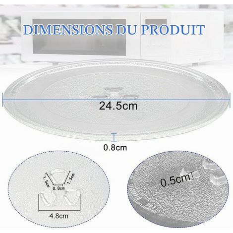 Plateau Micro Onde Universel 24.5cm Plateau pour Micro-ondes Plateau Tournant Universel en Verre Microwave Plate Turntable Verre Micro-Ondes avec 3 Fixations pour Divers Micro-Ondes (1/5)