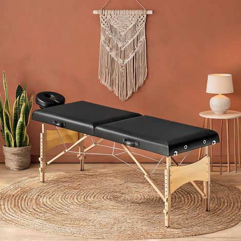 Table de massage pliante noire en bois avec appui-tête (1/5)