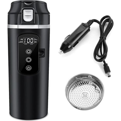 Auto Wasserkocher, 500 ml, DC 12 V/24 V, elektrischer Wasserkocher, Reisebecher Wasserkocher, Auto mit LCD Display, tragbar, für Auto, Reisen, Ca (1/5)