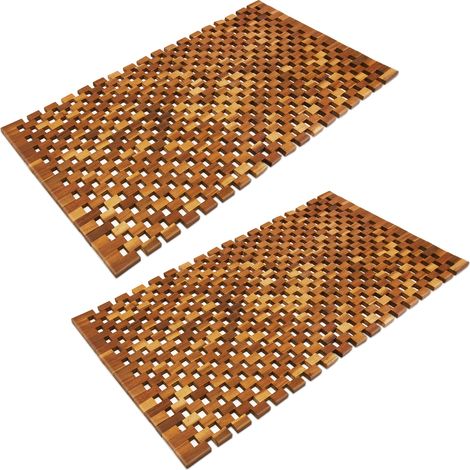 2x tappetino da bagno in legno di acacia FSC 80x50 cm poggiapiedi da sauna con gommini antiscivolo (1/5)