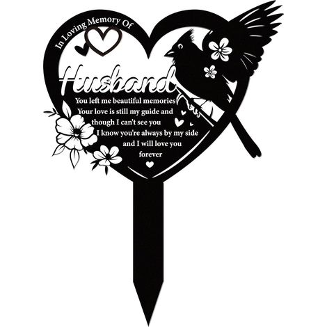 Décorations funéraires pour époux au cimetière - Plaques commémoratives en métal noir, à planter dans le jardin pour la décoration extérieure (1/5)