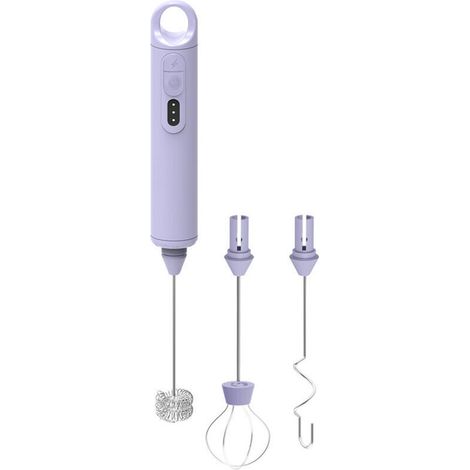 Mousseur à lait rechargeable portable avec 3 têtes de fouet interchangeables, 3 vitesses réglables – idéal pour lait, café, latte et chocolat chaud (violet) (1/4)