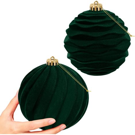 Palline Natale Velluto Eleganti Grandi 15 cm Set 2 Pezzi Verde (1/5)