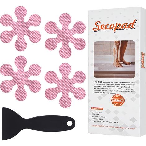 Autocollants antidérapants pour baignoire, 24 pièces - Tapis de douche de sécurité avec appliques adhésives et grattoir - Rose (1/5)