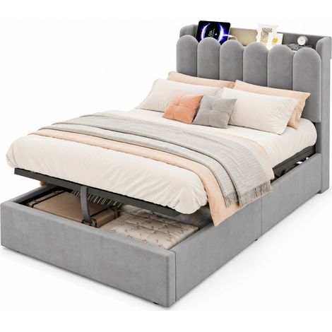 CHICFURN Letto singolo per bambini 90x200 cm in velluto grigio con contenitore, senza materasso (1/5)