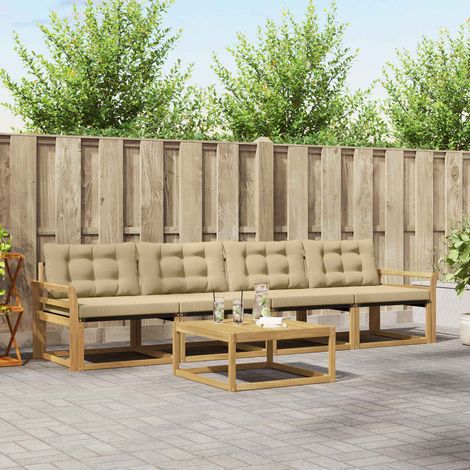 vidaXL Ensemble de canapés d'extérieur 5 pcs Blanc et Beige (1/5)