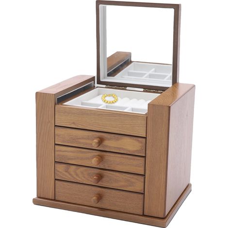 Boîte à bijoux, design en bois, rangement multi-niveaux, 12x8x10in (1/5)
