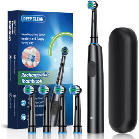 Brosse à dents électrique, brosse à dents électrique rotative rechargeable, brosse à dents électrique rotative pour adultes (noire)