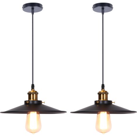 2er Pendelleuchte Schwarz Hängelampe mit Ø26cm Lampenschirm Kronleuchter Art Edison Lampe E27 Fassung für Loft Wohnzimmer Esszimmer