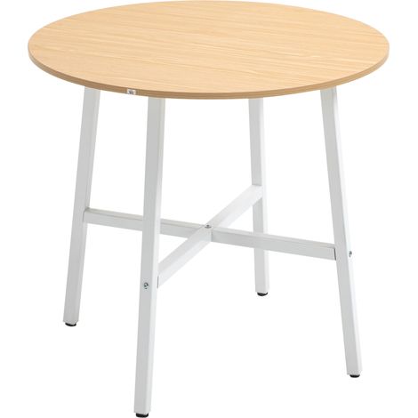 Table à manger ronde en métal et bois 80 cm pour 4 personnes, design industriel moderne (1/5)