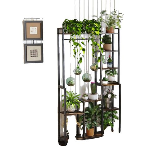 Estantería para plantas, diseño vintage, solución de almacenamiento versátil, color negro. (1/2)