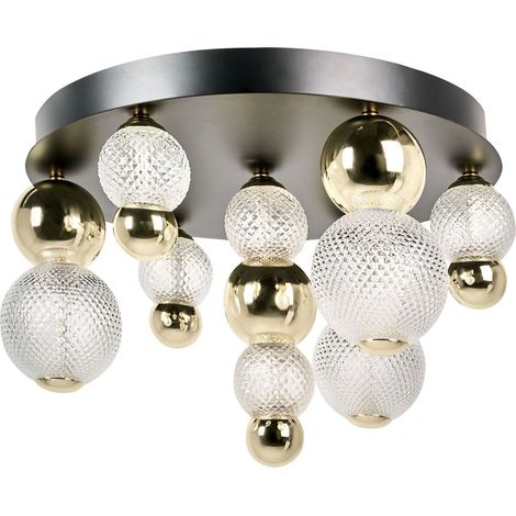 Lampada da parete a LED con paralume in vetro e base in metallo, stile glamour, oro ambient Sora