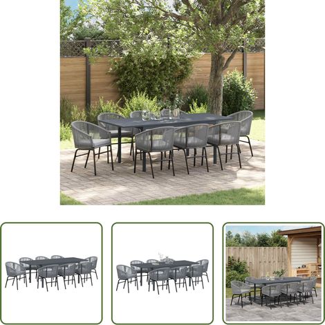 Gartentisch - Garten Essgruppe 9 pcs Grau Poly-Rattan (1/5)