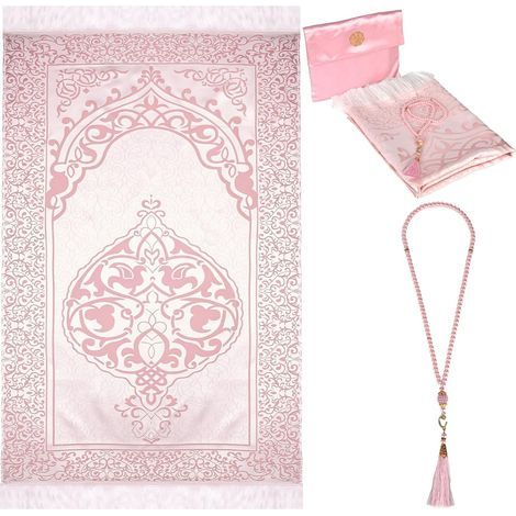Tappetino da preghiera con rosario, morbido tappetino da preghiera musulmano per donne e uomini, set di tappetini da preghiera islamici, regalo per Ramadan, Eid al-Fitr (rosa) (rosso) (1/5)