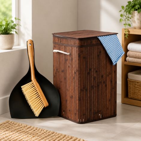Juego de lavanderia y limpieza de bambu 2 piezas cesto de bambu plegable de 70 litros y cepillo de mano con recogedor 221352104 221352104 221352104 221352104 (1/5)