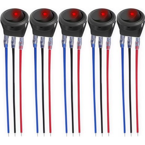 Round Rocker Switch, LED On/Off Rocker Switch with Red Light, 12V 20A 3 Pin for Car, Truck, Racing Cars, Recreational Vehicles, Marine (5 pieces) (1/4)