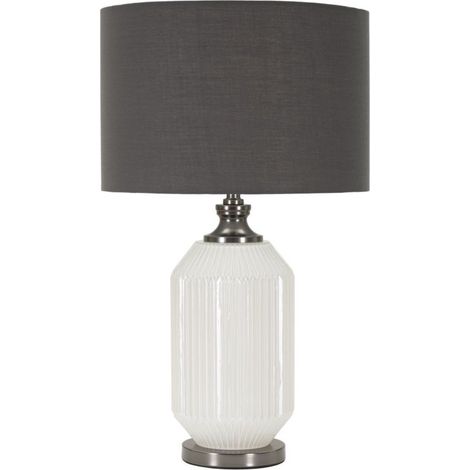 Lampada da tavolo Brighty in vetro bianco e grigio con paralume in tessuto — Ø 37,5 cm