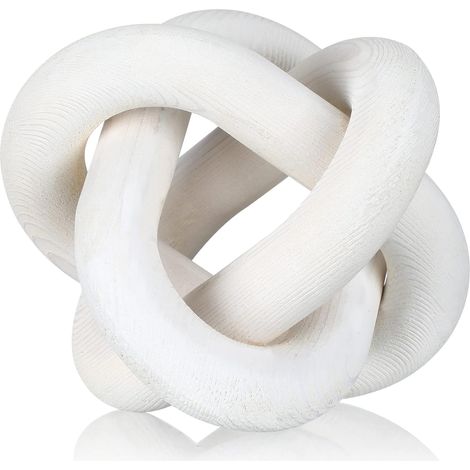 Décoration composée de 3 maillons en bois - Accessoires de décoration rustiques pour tables basses sculptées à la main, design bohème en chaîne, étagère moderne (blanc) (1/3)