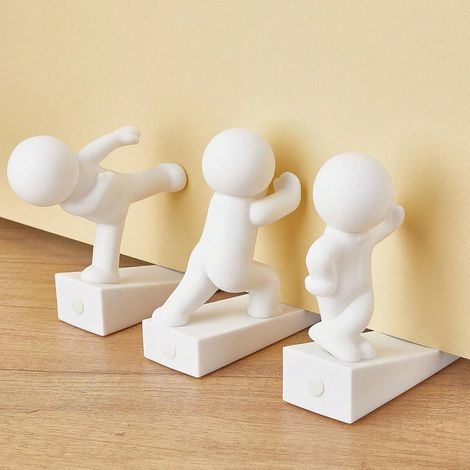 3 pièces Butée de porte style Kung Fu, Cale de porte en plastique durable avec motif de personnage Kung Fu, Protection de sol pour maisons et animaux domestiques (1/5)