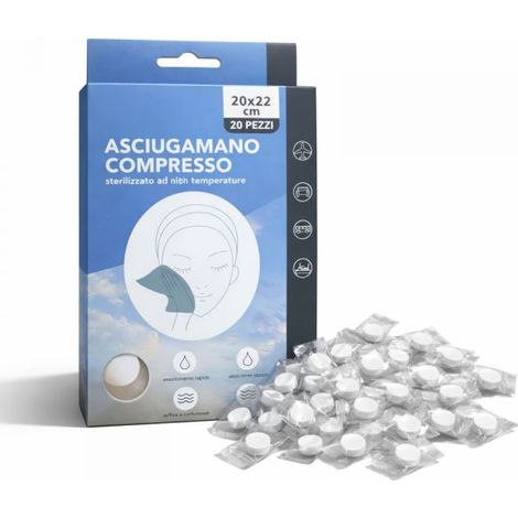 20 Pezzi Asciugamani Compresse Monouso 20×22 cm in Tessuto Non Tessuto per Viaggio e Igiene 90168