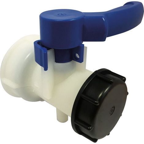 |Vanne plastique Ø75 pour cuve grillagée 1000 litres, raccord PVC, évacuation cuve