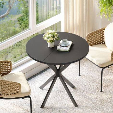 Mesa redonda de comedor (80x80x75 cm), para 2 personas, estilo industrial, estructura de hierro, negra (1/5)
