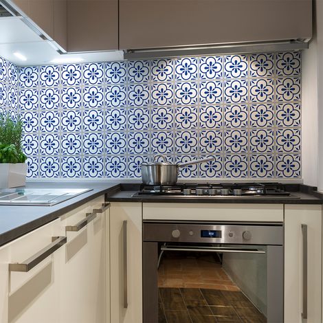 Sticker Mural Carrelage adhésif Cuisine Salle de Bain - 30 STICKERS CARREAUX DE CIMENT AZULEJOS AROHA - 30stickers10x10cm (1/5)