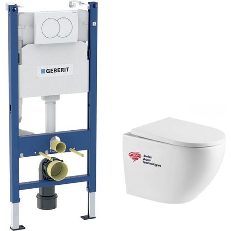 Kit per WC Geberit Duofix + WC SAT Fusion senza flangia + sedile Softclose + placca bianca (1/5)