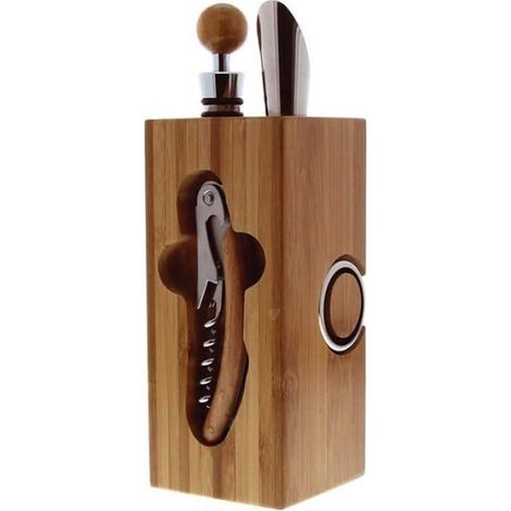 Bloc Sommelier - Bois Naturel - 5 Pièces - Pour Ustensiles De Cuisine - Lot Complet