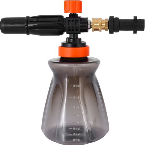 Lance à Mousse pour nettoyeurs Haute Pression K2 K3 K4 K5 K6 K7 avec raccord Rapide 1/4 Pouce, Bouteille de 1 Litre pour Lance à Mousse avec buse réglable (1/5)