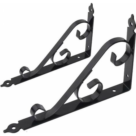Soporte de pared metálico para estante, soporte triangular de 90 grados, multifuncional, con tornillos para jardinería, baño y cocina, 250 mm x 164 mm, 1 par (negro) (1/4)