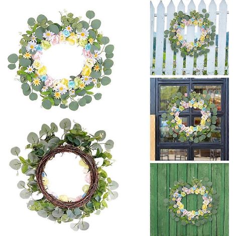 Couronne de roses colorées pour porte d'entrée, jardin de ferme, mariage, fête en extérieur (1/4)