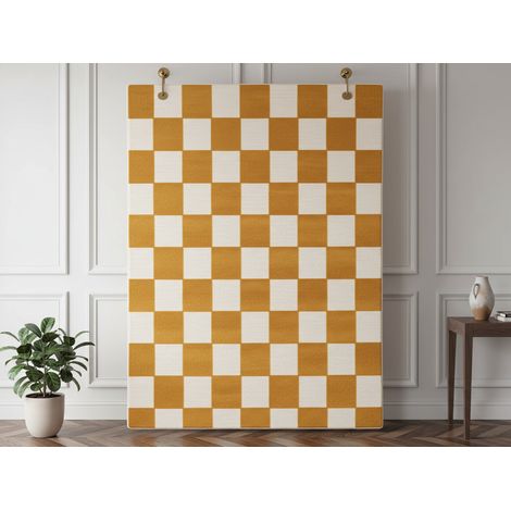 BOBOCHIC - Tapis poils ras GAELLE motif damier  160x230 Jaune
